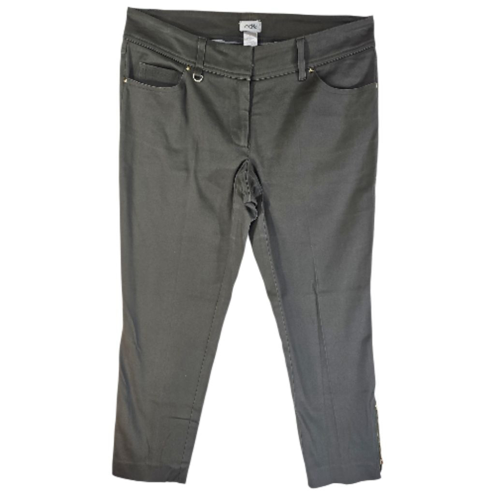 Cache' Olive Green Stretch Capri Pants W/ Gold Zipper Hem Size 6
